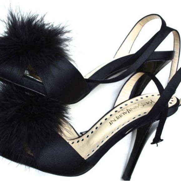 Yves Saint Laurent Black Heels with Fur Pom Poms - Picture 2 of 8
